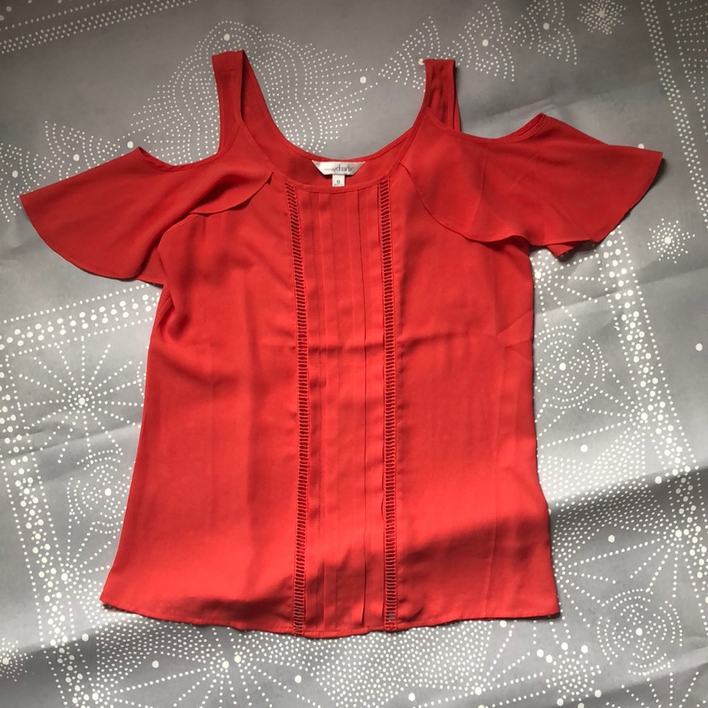 Cold shoulder coral blouse